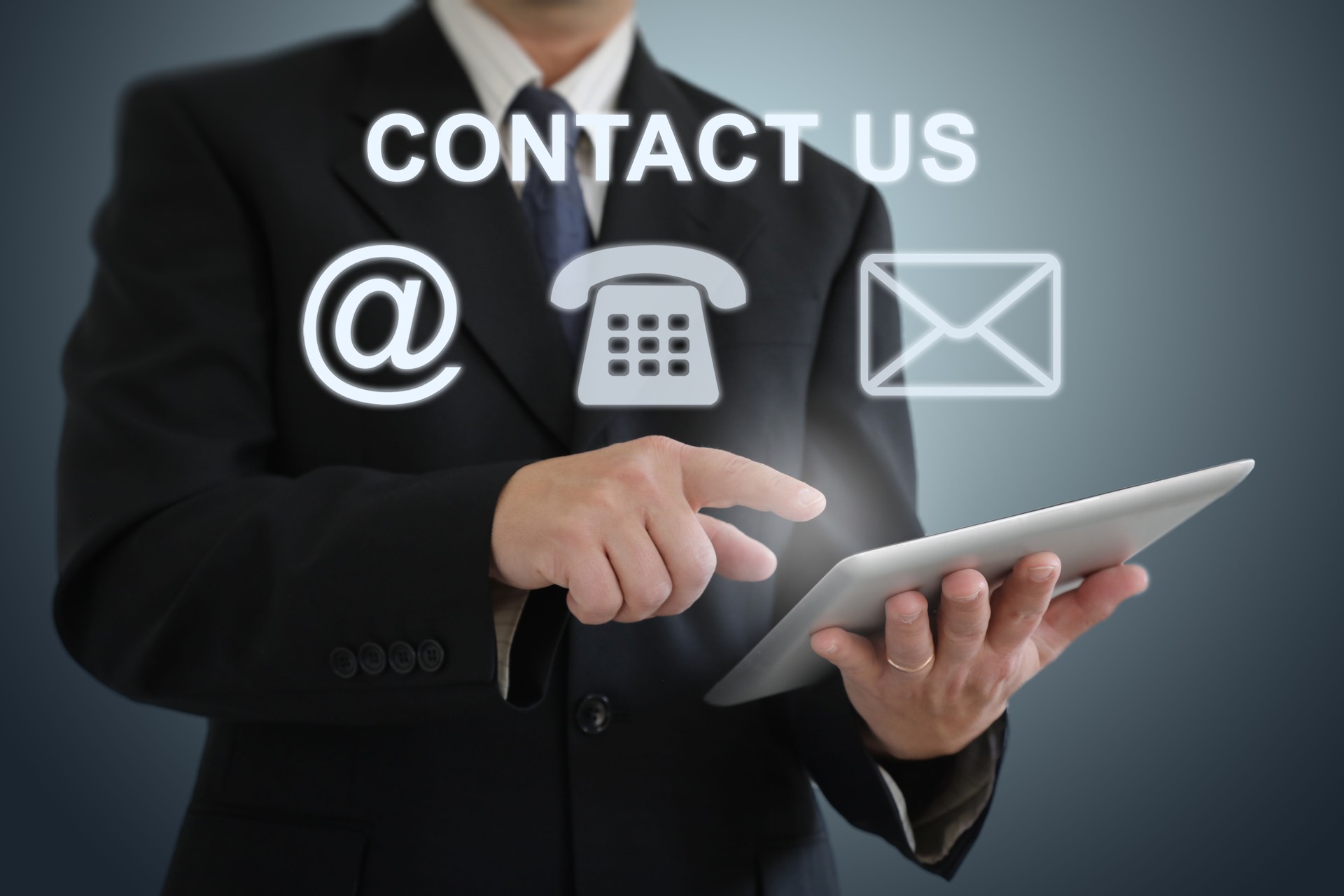 Contact us email phone communication support businessman